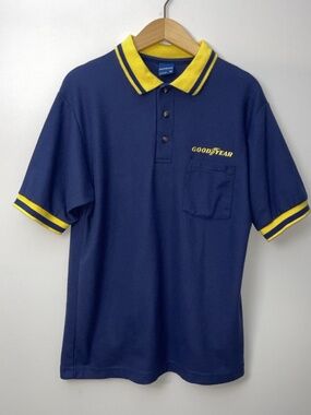 Men's Goodyear Tires Polo Shirt Medium Uniform Navy/Gold Short Sleeve